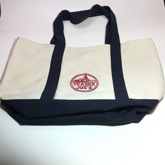 trader joes Bags Trader Joes Reusable Grocery Bag Tote Beige Blue